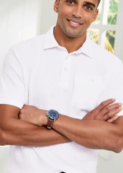 Cotton Traders White Seersucker Polo Shirt