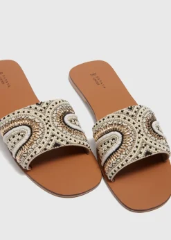 Cream Beaded Mule Sandals