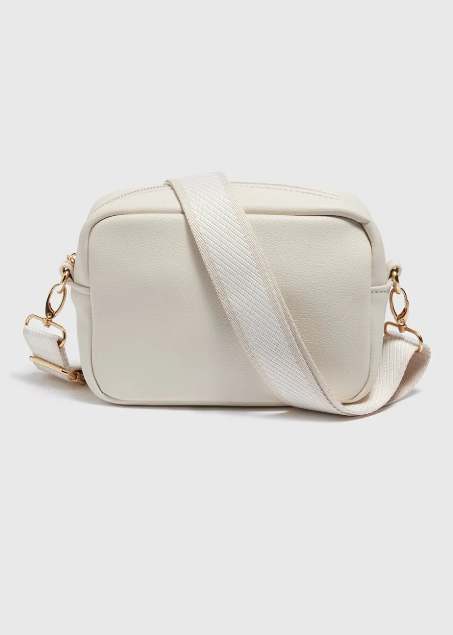 Cream Faux Leather Camera Bag