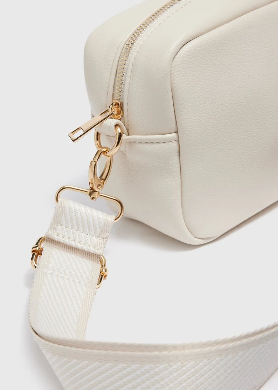 Cream Faux Leather Camera Bag