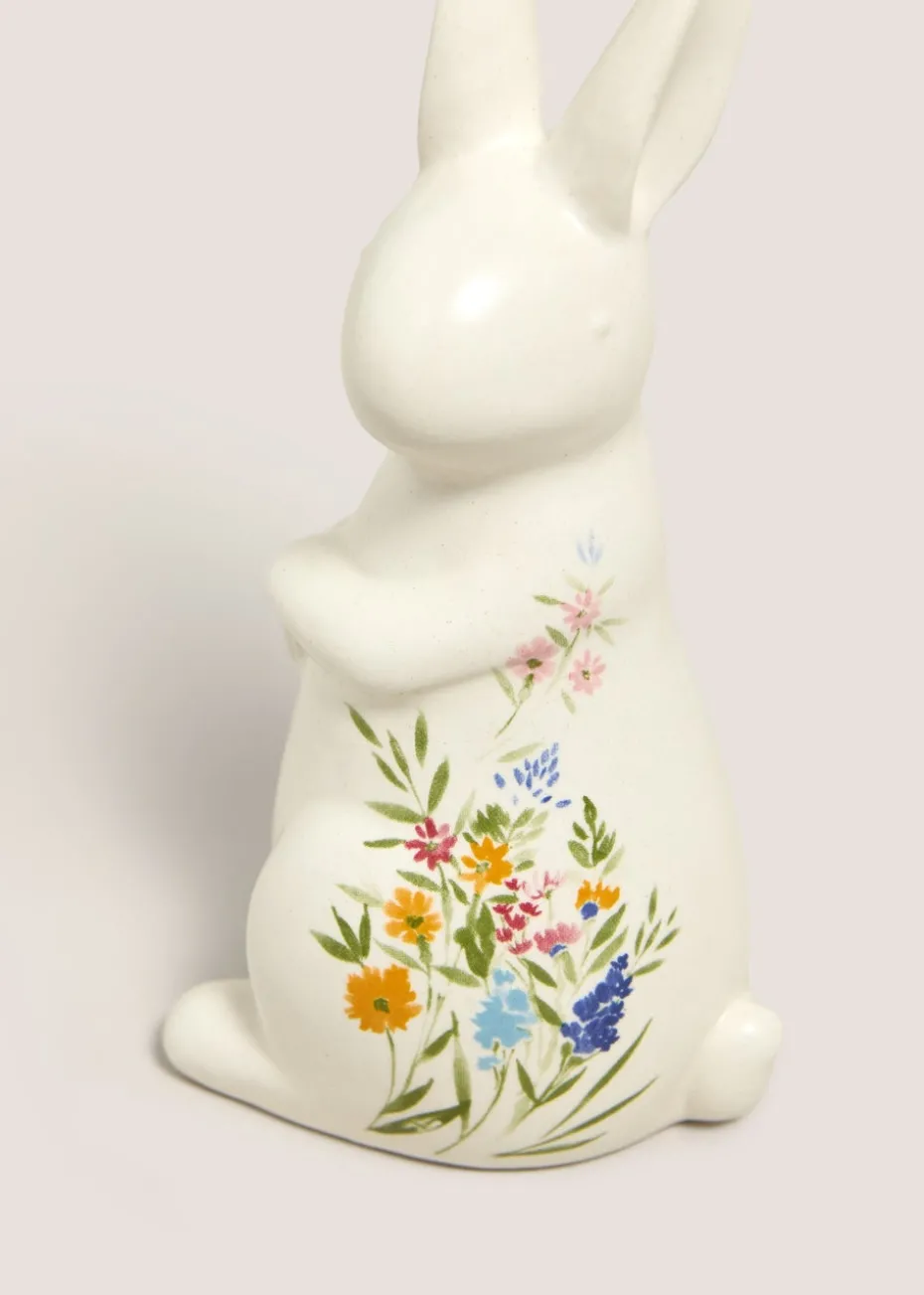 Cream Floral Ceramic Bunny