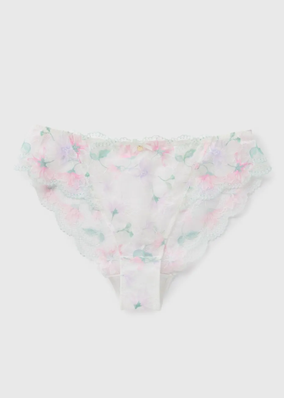 Cream Floral High Leg Knickers
