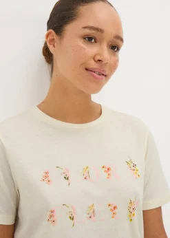 Cream Floral Slogan Pyjama Top
