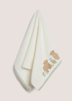 Cream Highland Cow Embroidered Hand Towel