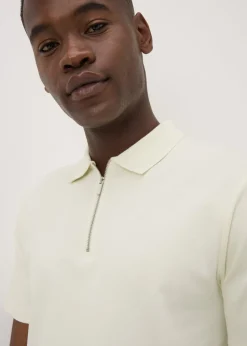 Cream Interlock 1/4 Zip Polo Shirt