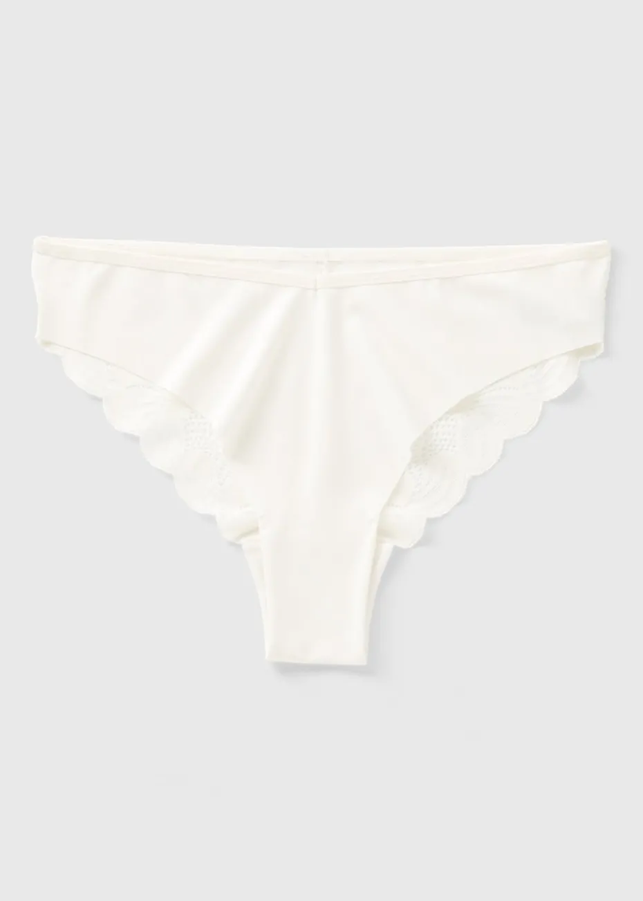 Cream Lace Detail Brazilian Knickers