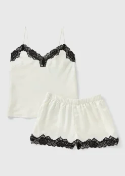 Cream Lace Trim Cami Short Pyjama Set