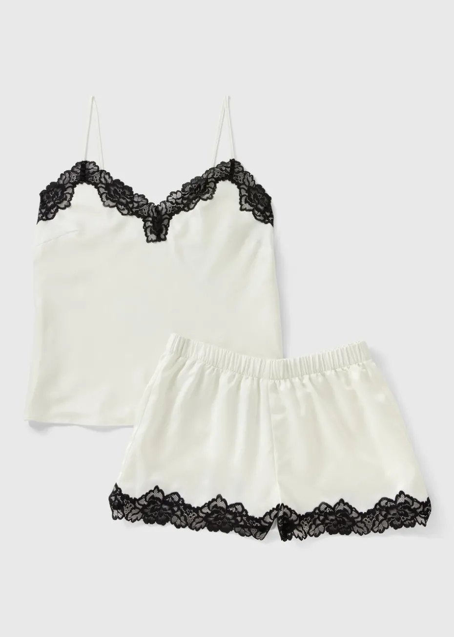Cream Lace Trim Cami Short Pyjama Set