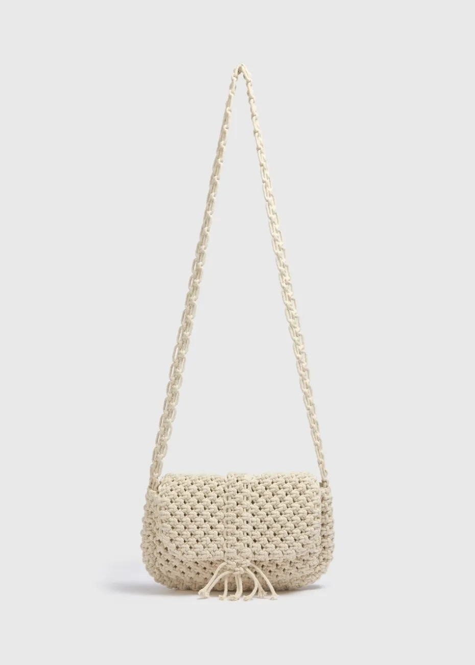 Cream Macramé Crossbody Bag