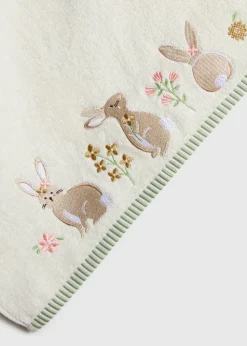 Cream Meadow Embroidered Bunny Towel