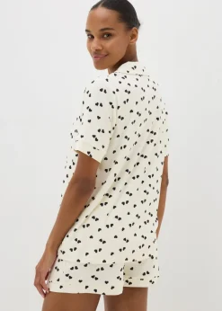 Cream Monochrome Heart Print Shorts Pyjama Set