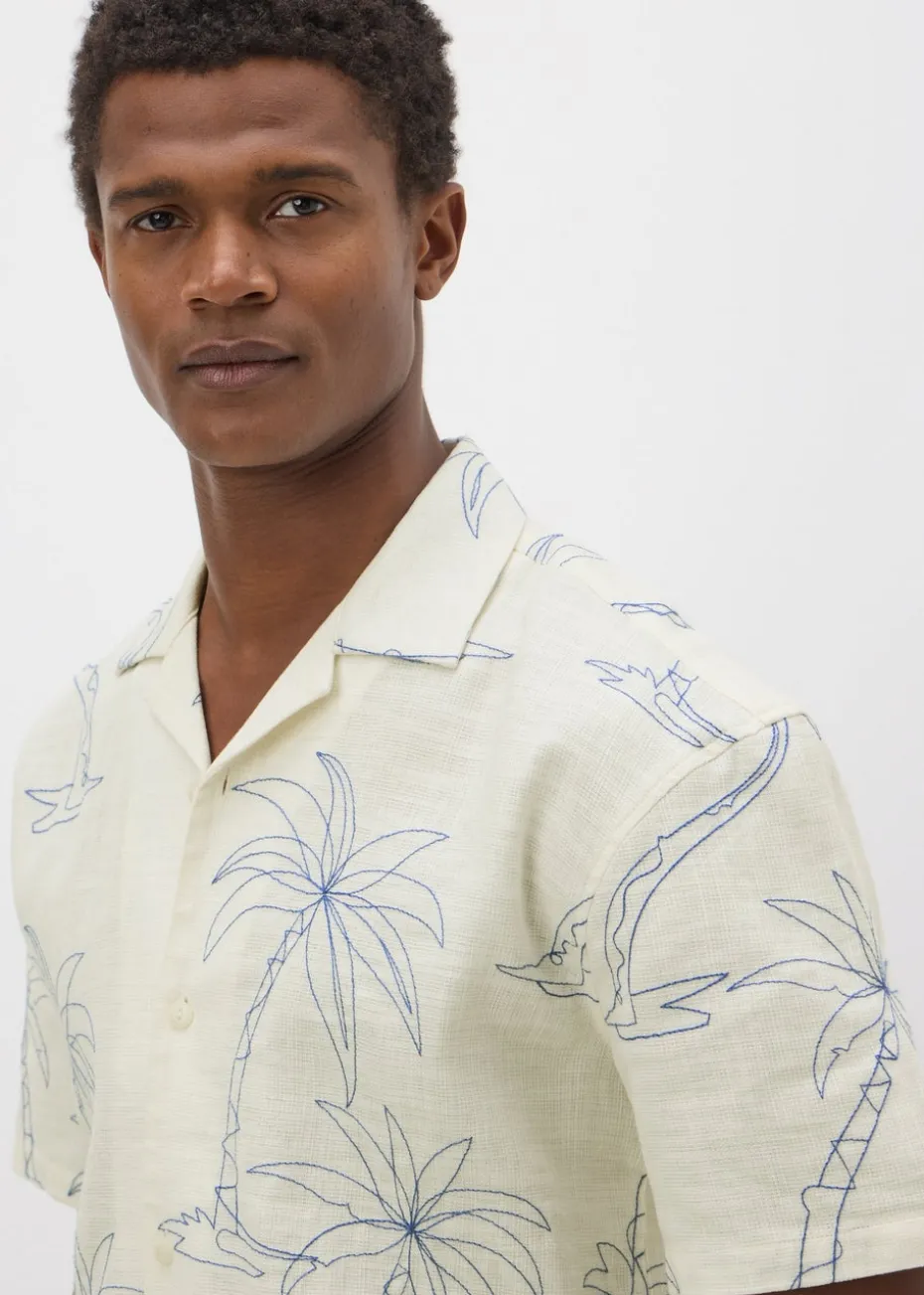 Cream Palm Tree Embroidered Shirt