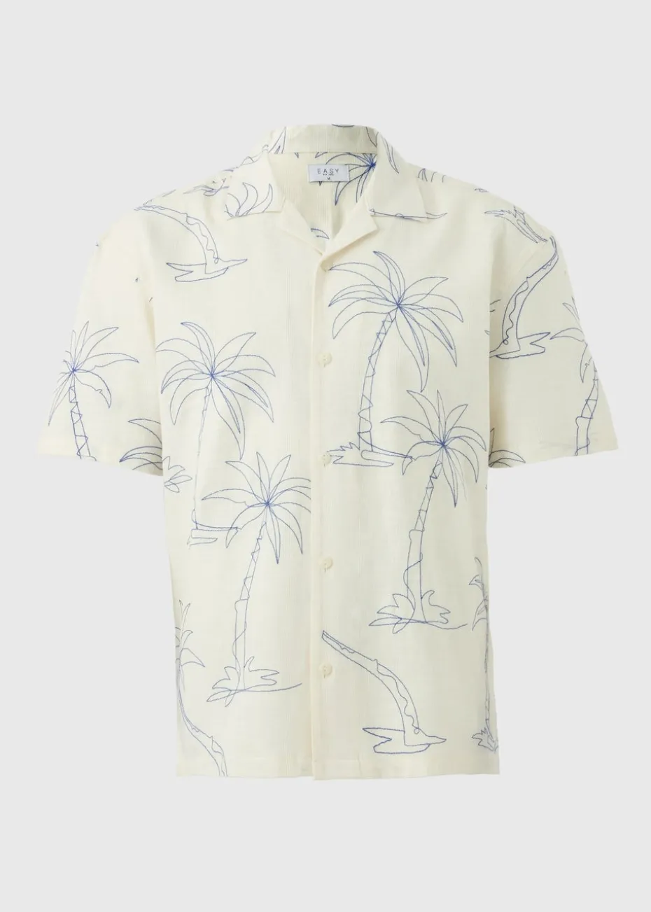 Cream Palm Tree Embroidered Shirt