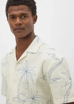 Cream Palm Tree Embroidered Shirt