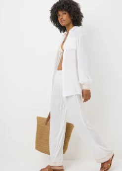 Cream Sparkle Embroidered Trousers