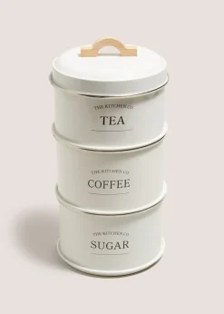 Cream Stackable Tea, Coffee, and Sugar Canisters