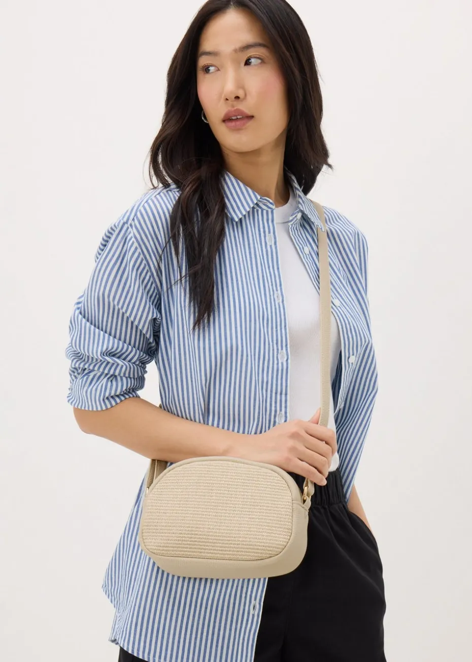 Cream Straw Camera Cross Body Bag