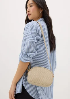 Cream Straw Camera Cross Body Bag