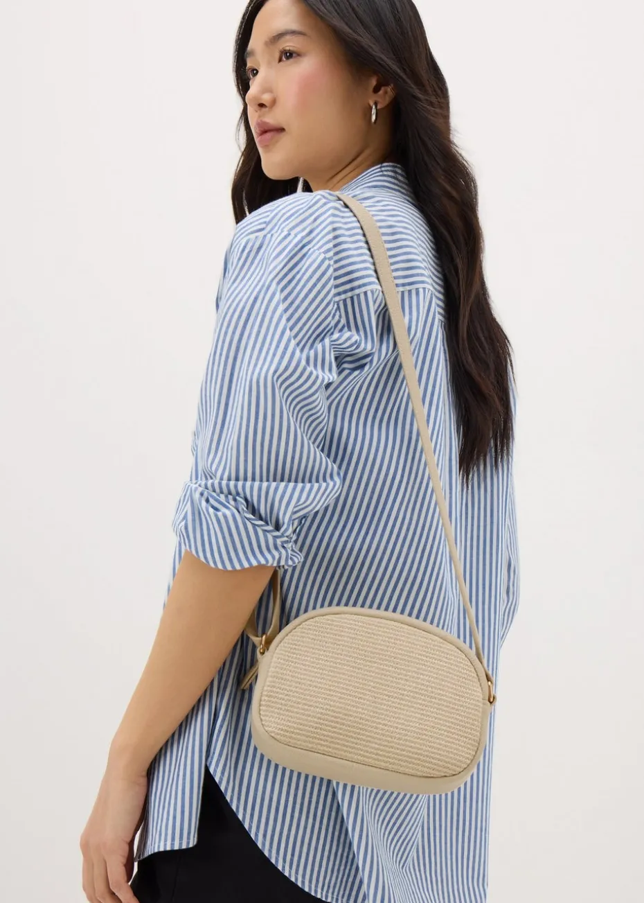 Cream Straw Camera Cross Body Bag