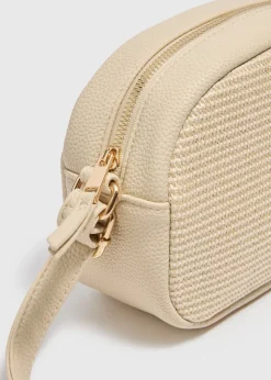 Cream Straw Camera Cross Body Bag