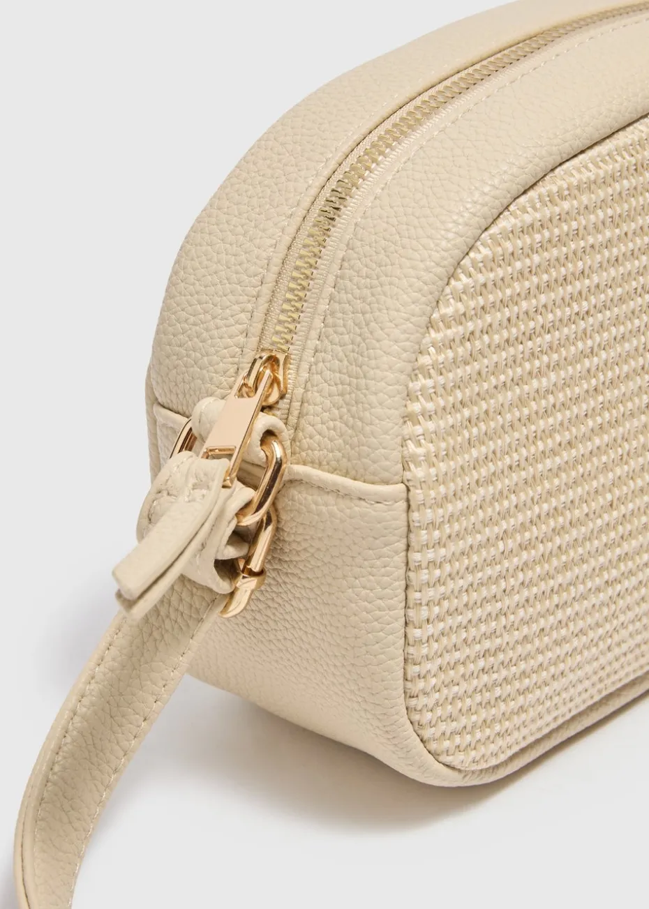 Cream Straw Camera Cross Body Bag