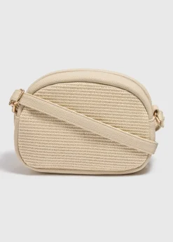 Cream Straw Camera Cross Body Bag