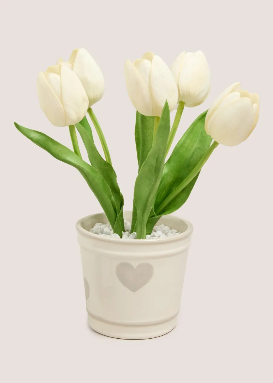 Cream Tulips In A Heart Vase