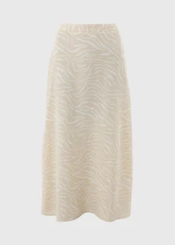 Cream Zebra Print Flared Hem Midaxi Skirt