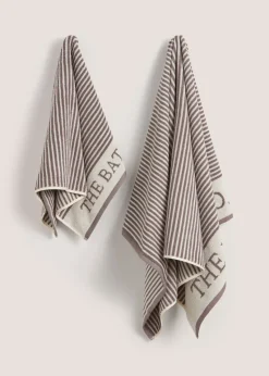 Dark Grey 100% Cotton The Laundry Co Border Stripe Hand Towel
