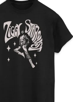 David Bowie Ziggy Pose Women Black Printed Boyfriend Fit Music T-Shirt