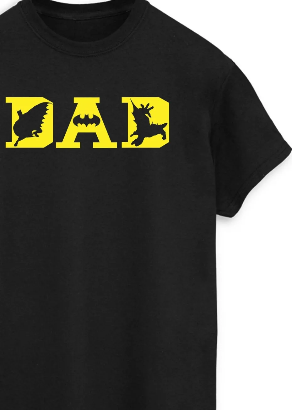 DC Comics Black Batman Dad With Bat Icons Men T-Shirt