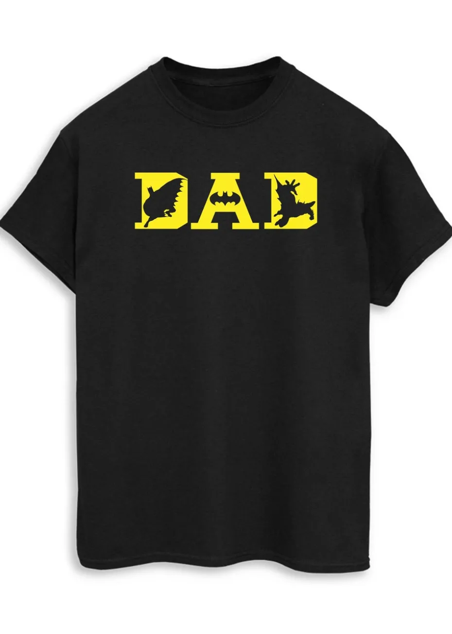 DC Comics Black Batman Dad With Bat Icons Men T-Shirt