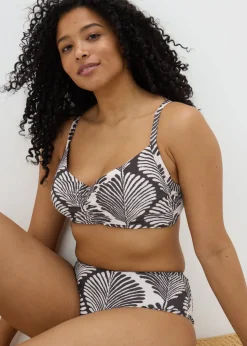 DD+ Black Mono Shell Print Midi Bikini Bottoms