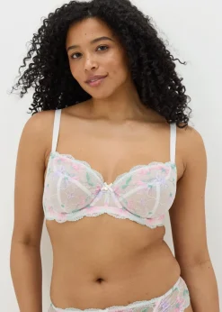 DD+ Cream Floral Non Padded Bra