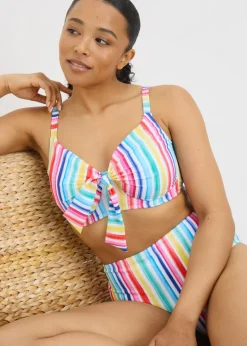 DD+ Multicolour Stripe Tie Front Bikini Top