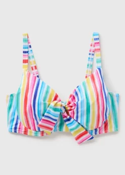 DD+ Multicolour Stripe Tie Front Bikini Top