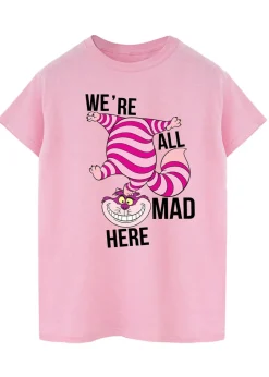 Disney Alice In Wonderland All Mad Here Baby Pink Printed Boyfriend Fit T-Shirt