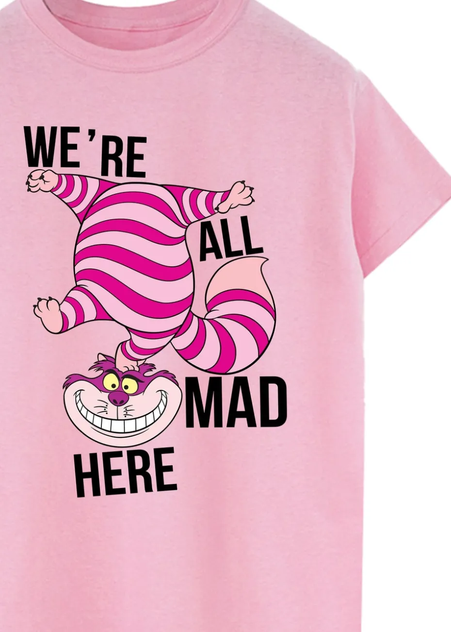 Disney Alice In Wonderland All Mad Here Baby Pink Printed Boyfriend Fit T-Shirt