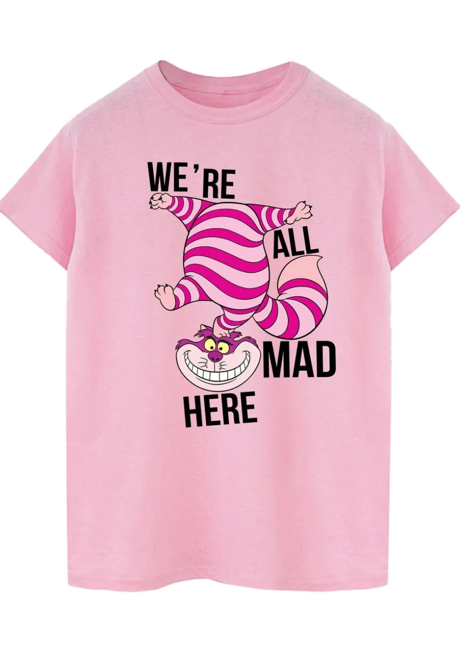 Disney Alice In Wonderland All Mad Here Baby Pink Printed Boyfriend Fit T-Shirt