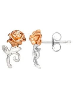 Disney Beauty & The Beast Two Tone Rose Stud Earrings