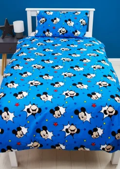 Disney Blue Mickey Mouse Checkerboard Polycotton Duvet Set