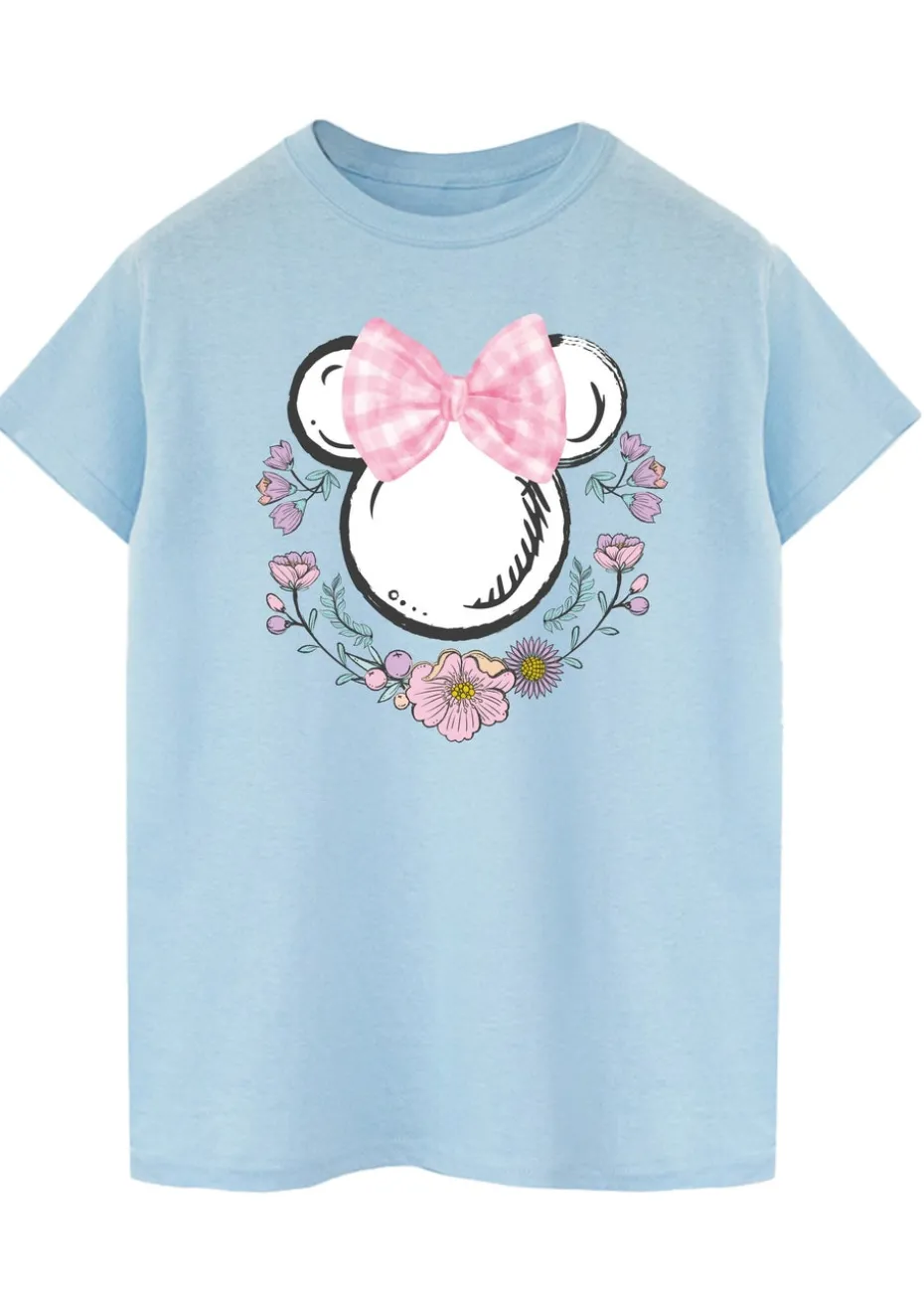 Disney Blue Minnie Mouse Bows Flowers Boyfriend Fit T-Shirt