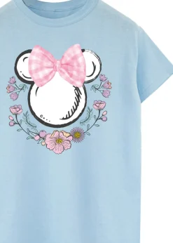 Disney Blue Minnie Mouse Bows Flowers Boyfriend Fit T-Shirt