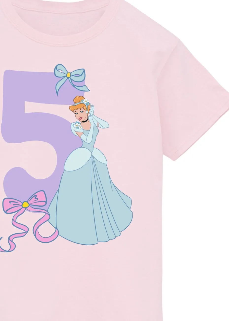 Disney Cinderella 5th Birthday Kids Light Pink Graphic T-Shirt (5-8 Years)
