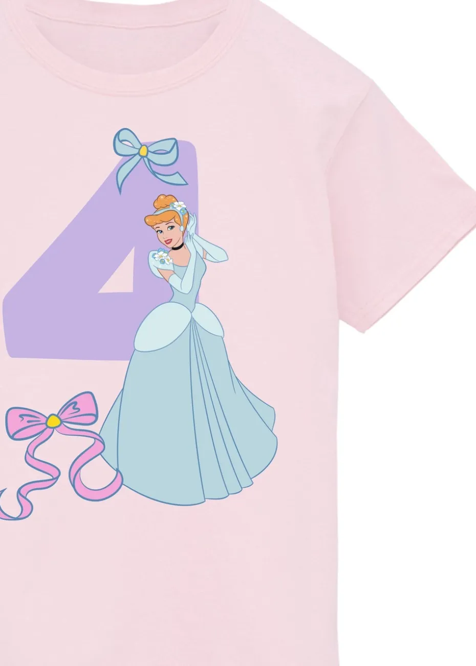 Disney Cinderella 4th Birthday Kids Light Pink Graphic T-Shirt (3-6 Years)