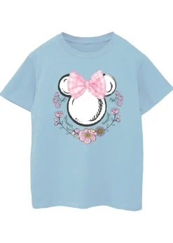 Disney Kids Blue Minnie Mouse Bows Flowers T-Shirt (3-13 Years)
