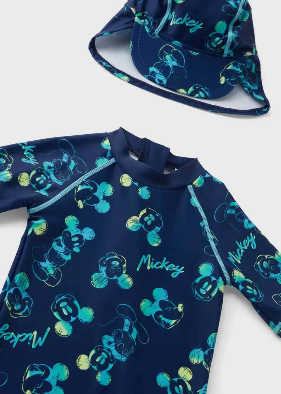 Disney Kids Navy Mickey Mouse Surf Suit & Hat (3mths-5yrs)