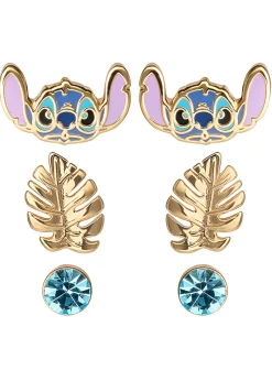 Disney Lilo & Stitch Blue/Gold Coloured 3 Piece Earring Set