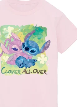 Disney Lilo & Stitch Clover All Over Girls Pink T-Shirt
