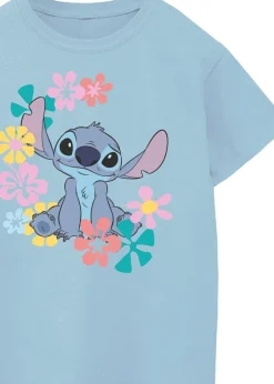 Disney Lilo & Stitch Flowers Girls Blue T-Shirt (3-13 Years)